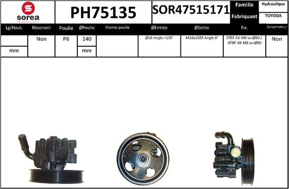 SNRA PH75135 - Гідравлічний насос, рульове управління, ГУР autocars.com.ua