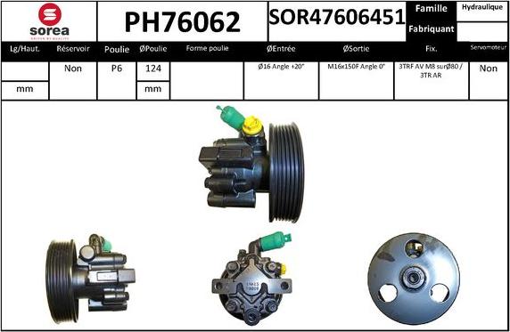 SNRA PH76062 - Гідравлічний насос, рульове управління, ГУР autocars.com.ua