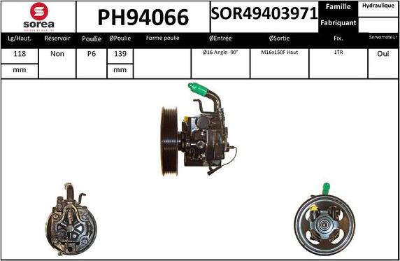 SNRA PH94066 - Гідравлічний насос, рульове управління, ГУР autocars.com.ua