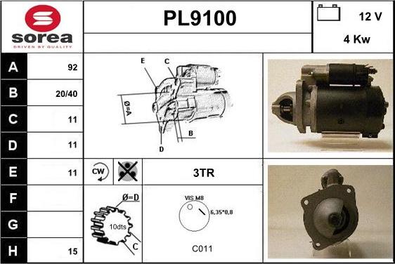 SNRA PL9100 - Стартер autocars.com.ua