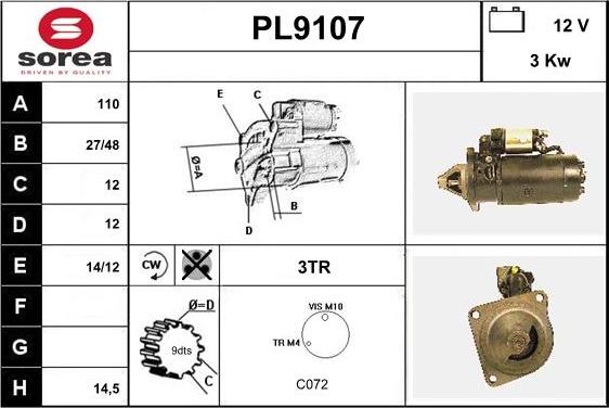 SNRA PL9107 - Стартер autocars.com.ua