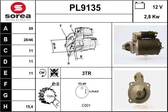 SNRA PL9135 - Стартер autocars.com.ua