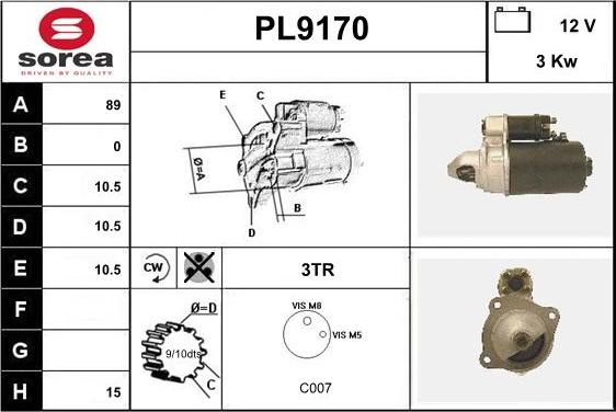 SNRA PL9170 - Стартер autocars.com.ua