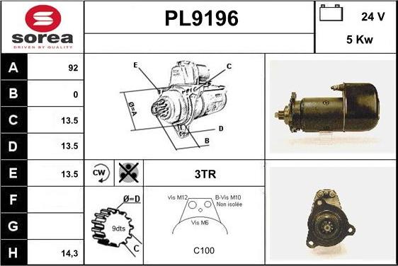 SNRA PL9196 - Стартер autocars.com.ua