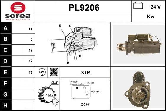 SNRA PL9206 - Стартер autocars.com.ua