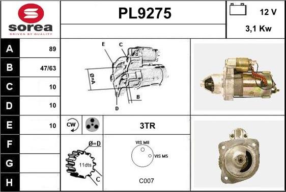 SNRA PL9275 - Стартер autocars.com.ua