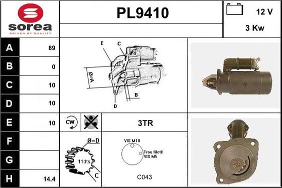 SNRA PL9410 - Стартер autocars.com.ua