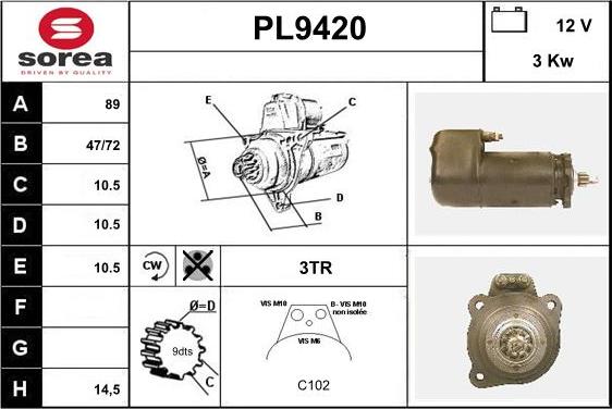 SNRA PL9420 - Стартер autocars.com.ua