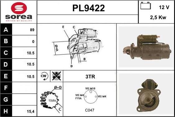 SNRA PL9422 - Стартер autocars.com.ua