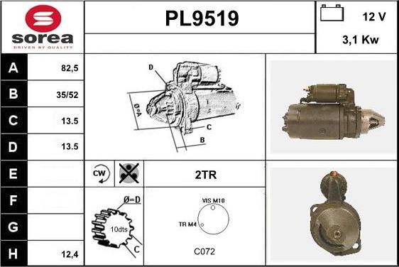 SNRA PL9519 - Стартер avtokuzovplus.com.ua