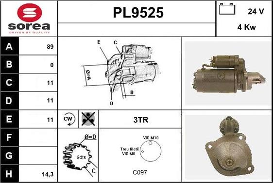 SNRA PL9525 - Стартер autocars.com.ua