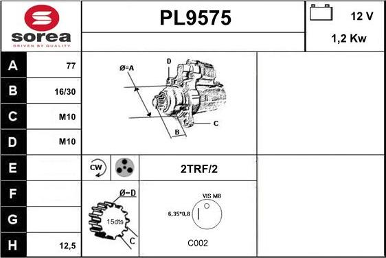 SNRA PL9575 - Стартер autocars.com.ua