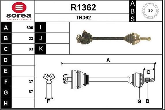 SNRA R1362 - Приводний вал autocars.com.ua