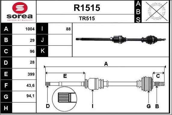 SNRA R1515 - Приводний вал autocars.com.ua