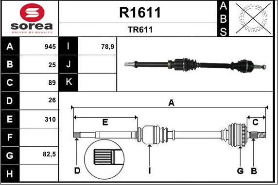 SNRA R1611 - Приводний вал autocars.com.ua