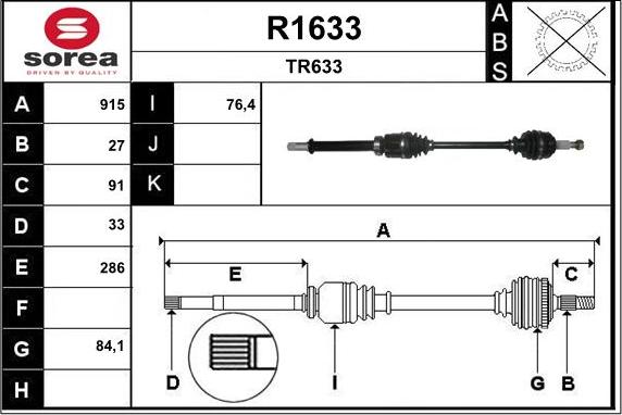 SNRA R1633 - Приводний вал autocars.com.ua