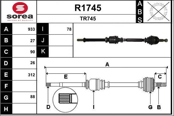 SNRA R1745 - Приводний вал autocars.com.ua