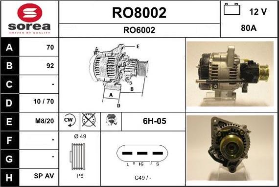 SNRA RO8002 - Генератор autocars.com.ua