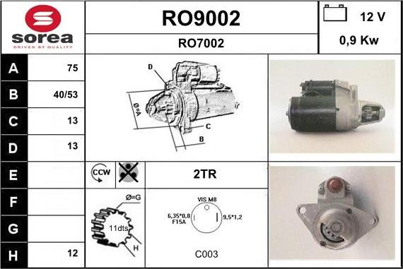 SNRA RO9002 - Стартер autocars.com.ua