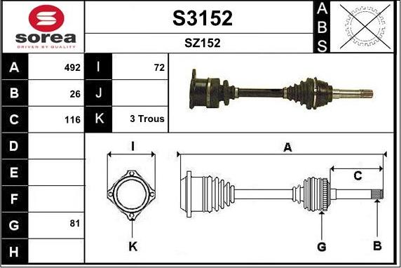 SNRA S3152 - Приводний вал autocars.com.ua