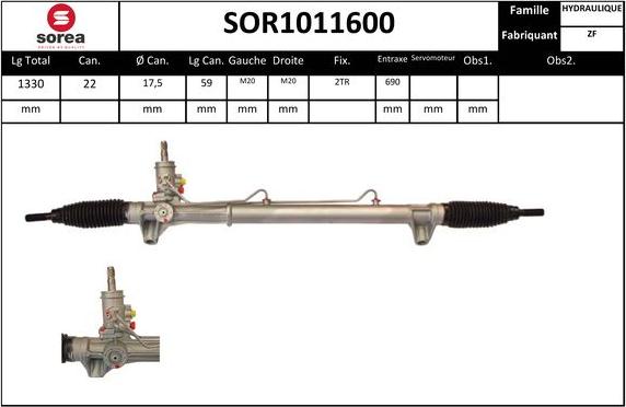 SNRA SOR1011600 - Рульовий механізм, рейка autocars.com.ua