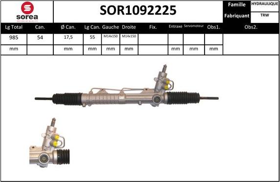 SNRA SOR1092225 - Рульовий механізм, рейка autocars.com.ua