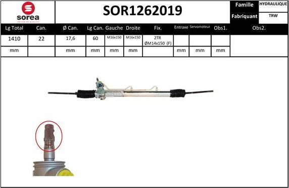 SNRA SOR1262019 - Рульовий механізм, рейка autocars.com.ua