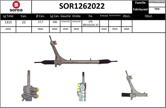 SNRA SOR1262022 - Рульовий механізм, рейка autocars.com.ua