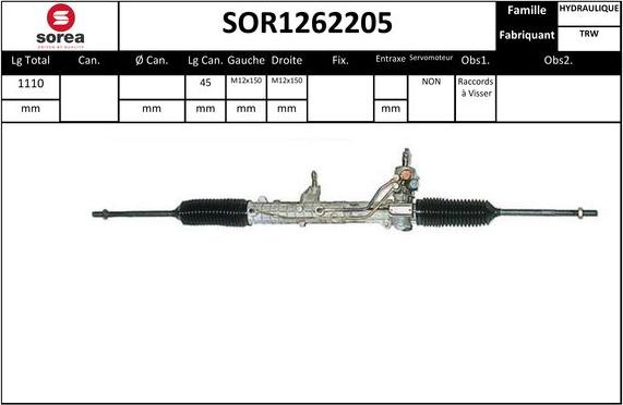 SNRA SOR1262205 - Рульовий механізм, рейка autocars.com.ua