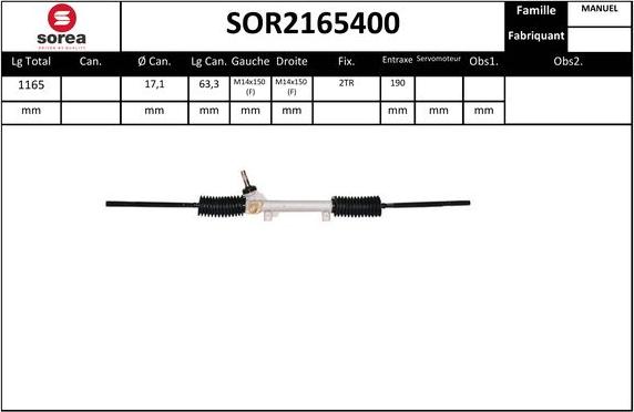 SNRA SOR2165400 - Рульовий механізм, рейка autocars.com.ua