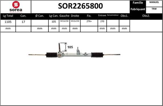 SNRA SOR2265800 - Рульовий механізм, рейка autocars.com.ua