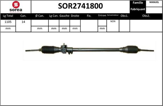 SNRA SOR2741800 - Рульовий механізм, рейка autocars.com.ua