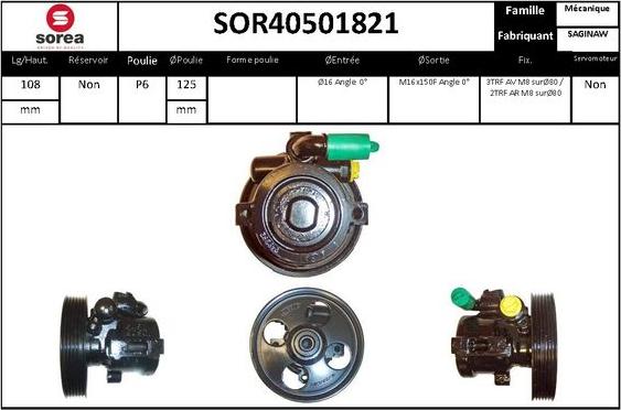 SNRA SOR40501821 - Гідравлічний насос, рульове управління, ГУР autocars.com.ua