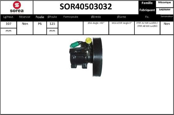 SNRA SOR40503032 - Гідравлічний насос, рульове управління, ГУР autocars.com.ua