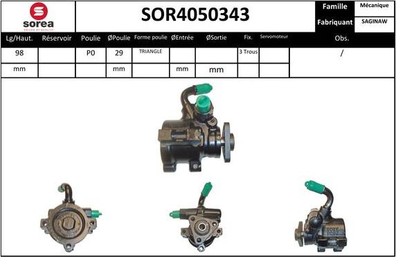 SNRA SOR4050343 - Гідравлічний насос, рульове управління, ГУР autocars.com.ua