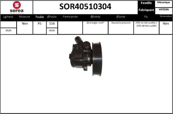 SNRA SOR40510304 - Гідравлічний насос, рульове управління, ГУР autocars.com.ua