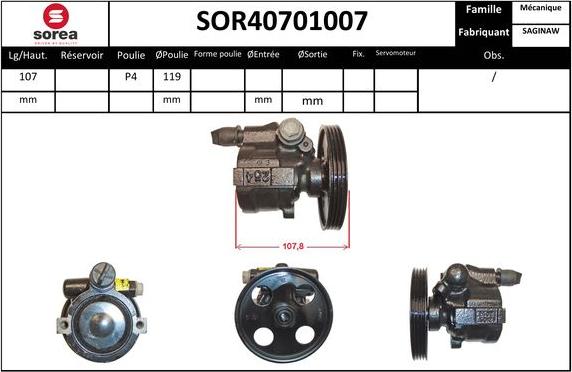 SNRA SOR40701007 - Гідравлічний насос, рульове управління, ГУР autocars.com.ua