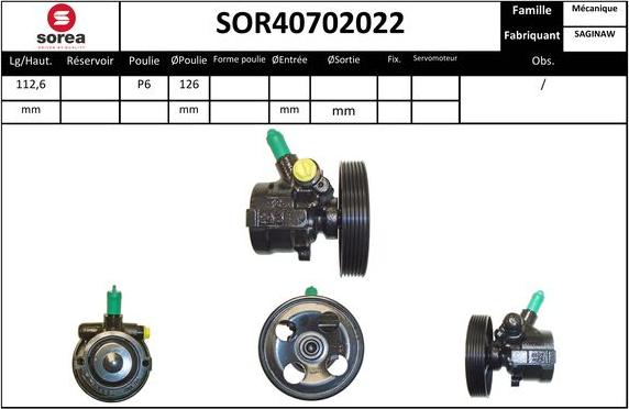 SNRA SOR40702022 - Гидравлический насос, рулевое управление, ГУР avtokuzovplus.com.ua