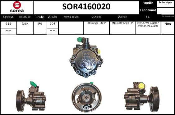 SNRA SOR4160020 - Гидравлический насос, рулевое управление, ГУР avtokuzovplus.com.ua