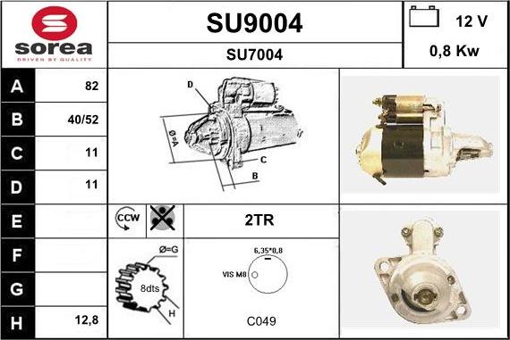 SNRA SU9004 - Стартер autocars.com.ua