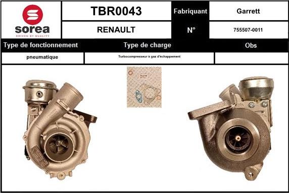 SNRA TBR0043 - Компресор, наддув autocars.com.ua