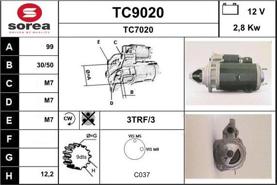 SNRA TC9020 - Стартер autocars.com.ua