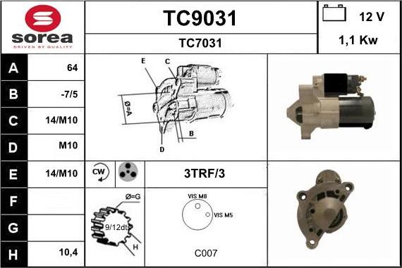 SNRA TC9031 - Стартер autocars.com.ua