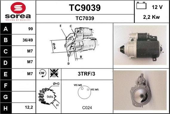 SNRA TC9039 - Стартер autocars.com.ua