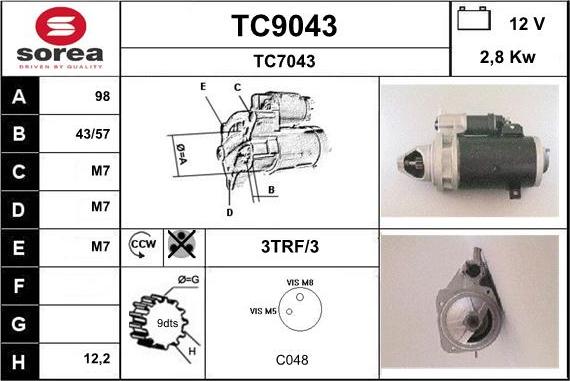 SNRA TC9043 - Стартер autocars.com.ua