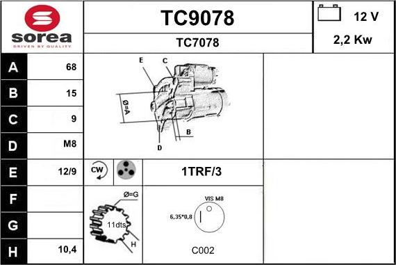 SNRA TC9078 - Стартер autocars.com.ua