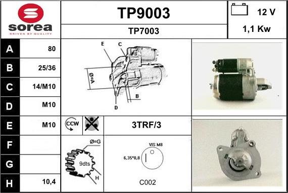 SNRA TP9003 - Стартер autocars.com.ua