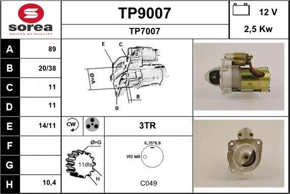 SNRA TP9007 - Стартер autocars.com.ua