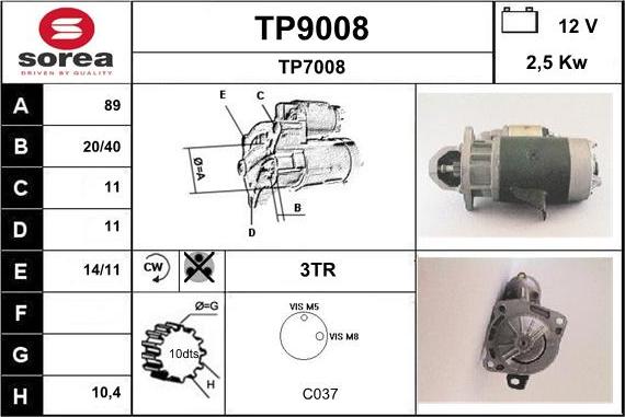 SNRA TP9008 - Стартер autocars.com.ua