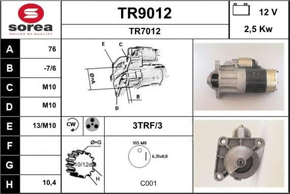 SNRA TR9012 - Стартер autocars.com.ua